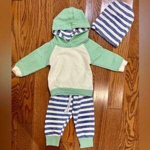 3 piece matching hoodie & pants set with an adorable slouchy beanie to match